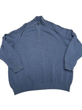 Lacoste Vintage Washed Men's Blue Cotton Quarter-Zip Pullover Sweater, Size 8
